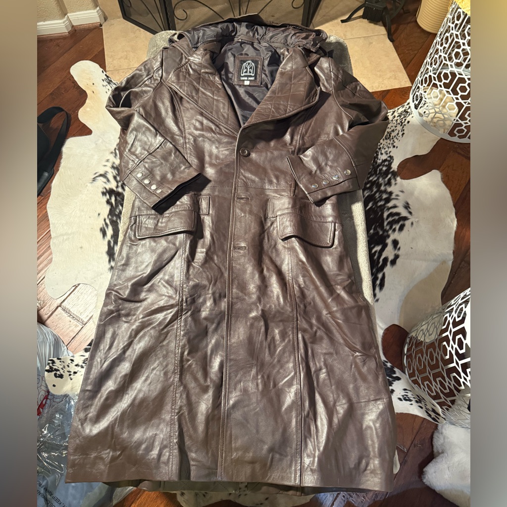 Men's Assassin Brown Genuine Leather Trench Coat Authentic Costume For